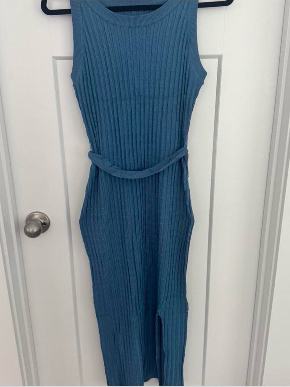 Sleeveless Ribbed Maxi Dress with Self Tie in Teal